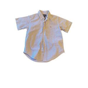 Ralph Lauren Boys Striped Seersucker Short Sleeve Shirt Size 4/4T Cotton Preppy